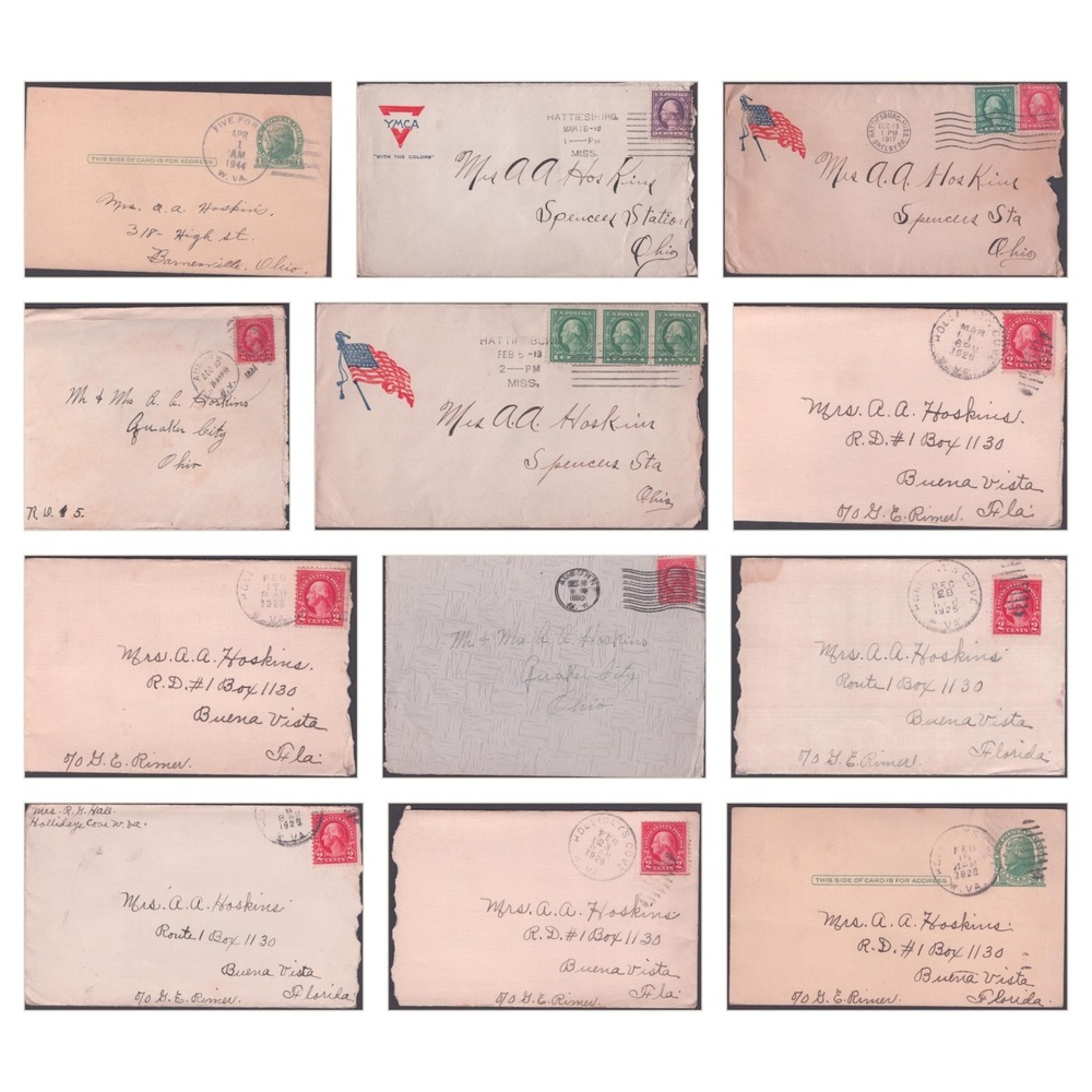 WWI Camp Shelby Hattiesburg MS Patriotic YMCA Covers 1917 Hoskins Lot 12 Ohio WV